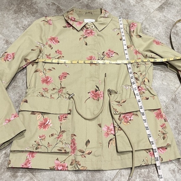A Loves A Floral Cinched Waist Beige Pink Full Zip Lightweight Jacket Medium - Picture 5 of 12